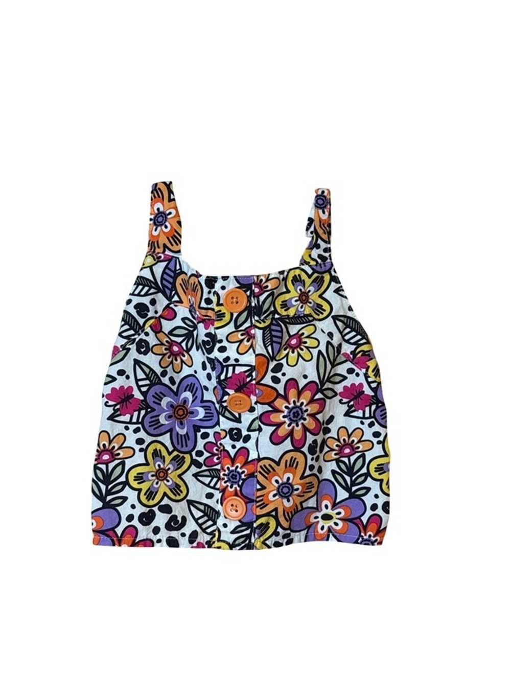 Disney Encanto Girls Floral Top 4T Cotton Rayon Smocked Straps Buttons Multicolo